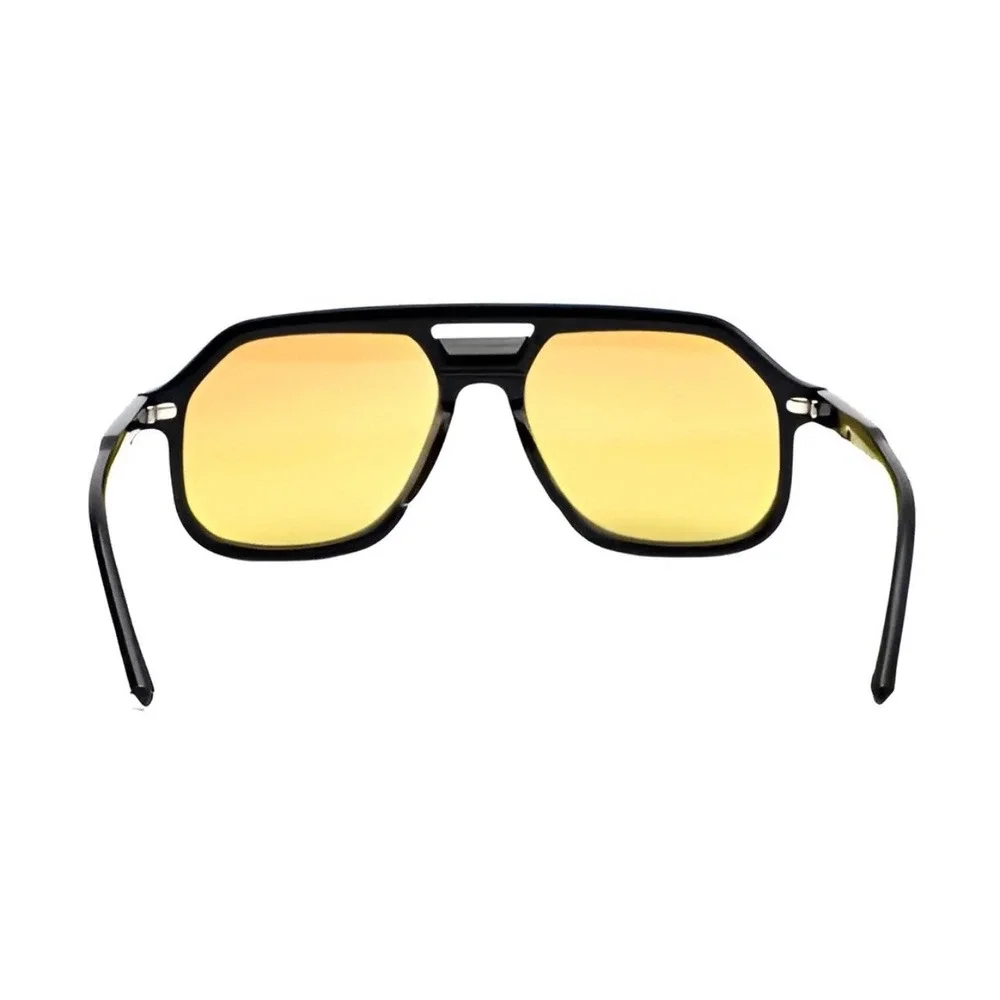 Mens Fashion Sunglasses Black Frame Yellow Lens Retro Square Flat Top Lentes New